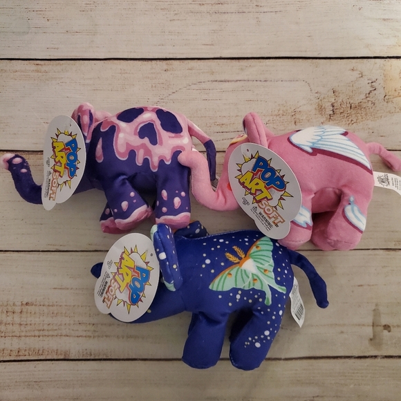 Lot of 3 NEW Pop Art Soft 7" Elephant Plush Gypsy, Angelphant, Dahli - Picture 5 of 9